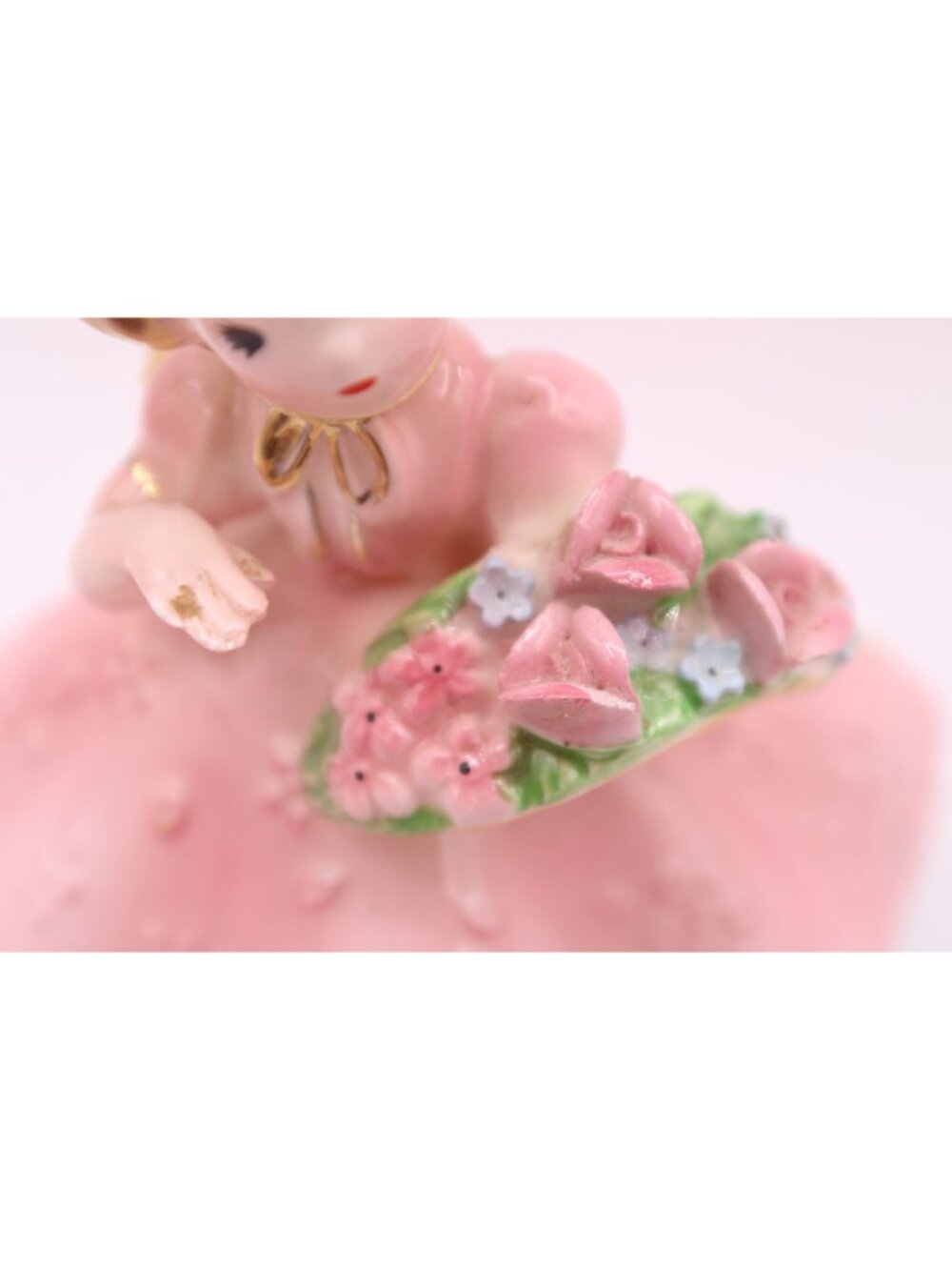 Josef Originals May Birthday Doll Pink Ceramic Figurine Girl Floral Bonnet Dress - Picture 3 of 12